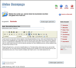 Hier w&auml;hlen Sie aus welche Seite Sie bearbeiten m&ouml;chten und geben den Text f�r die Seite ein